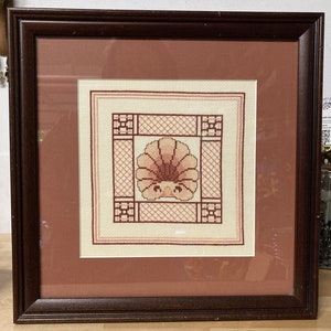 Framed Cross Stitch Pink Shell Embroidery
