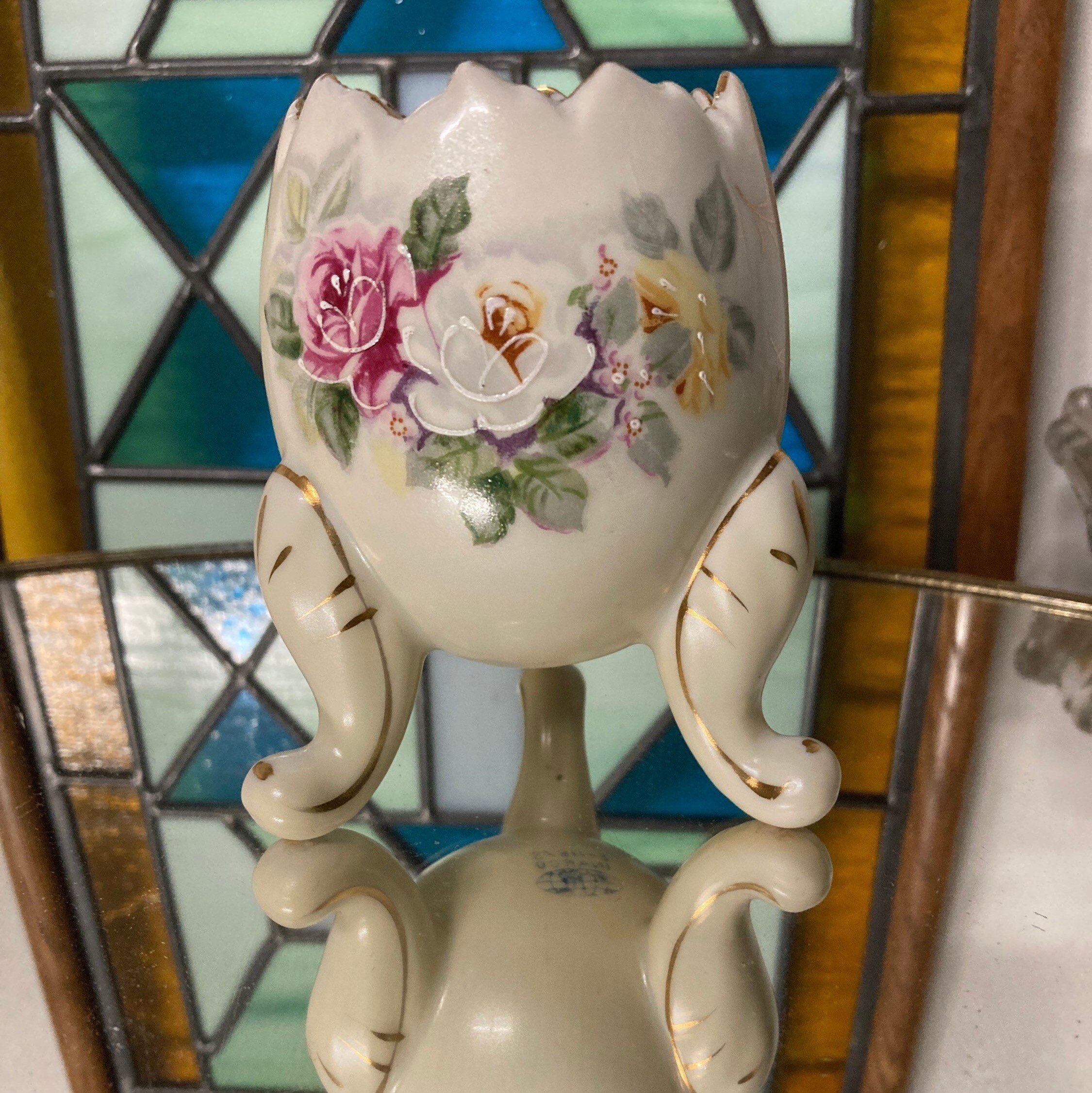 Vintage Inarco Porcelain Three Legged Cracked Egg Planter Blue w Japan