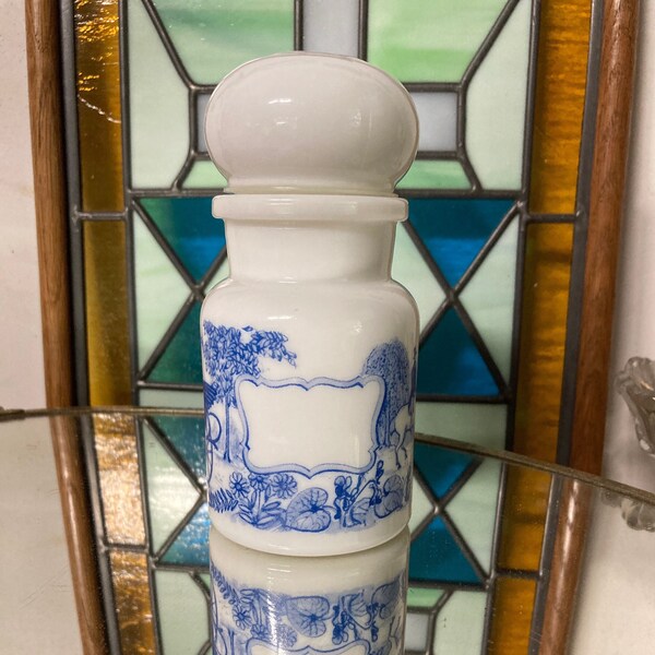 Vintage Belgische melkglas apothekerspot met bubbeldeksel