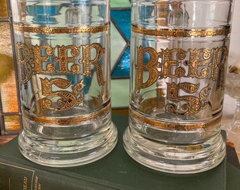 Pair of Vintage Culver 22k Beer Steins