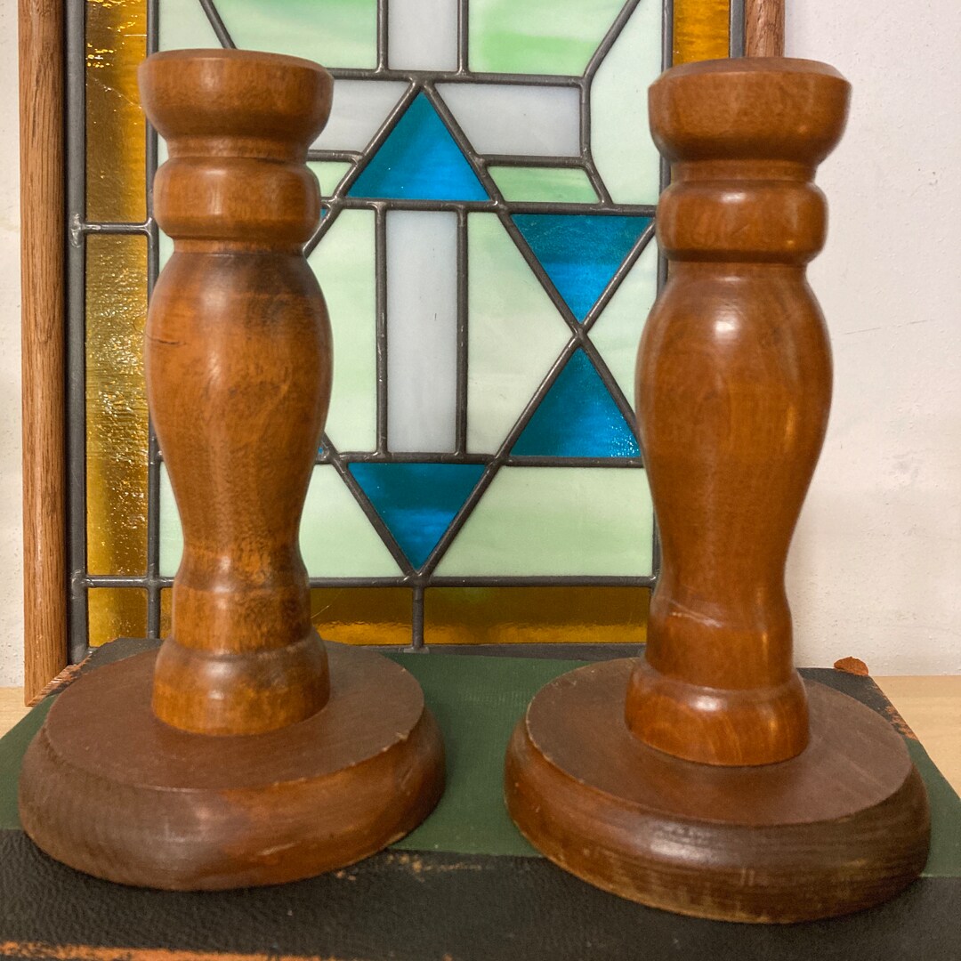 Pair of Turned Wood Candlestick Holders - Etsy