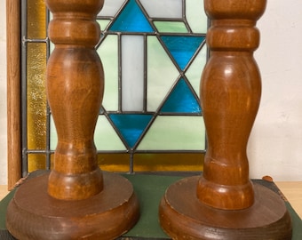 Pair Of Turned Wood Candlestick Holders