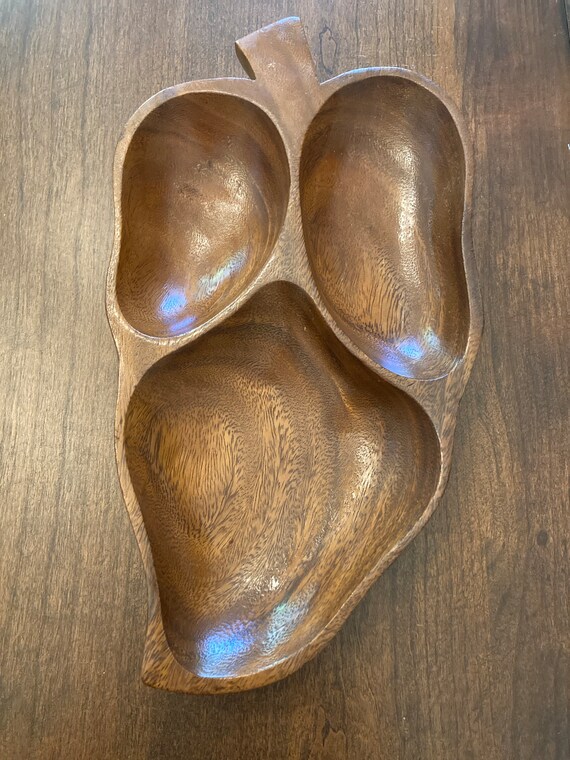 Vintage Dolphin Monkey Pod Wood Divided Leaf Bowl - Etsy