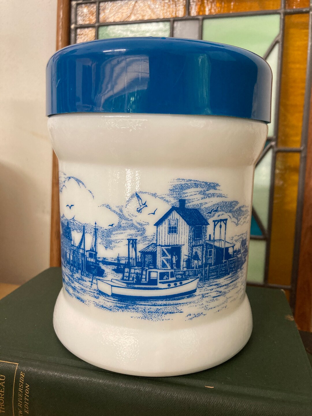 Vintage White Glass Storage Container Etsy