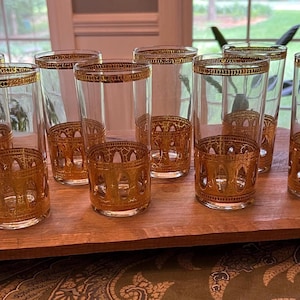 Vintage Midcentury Culver 14k Gold Antigua Highball Glass Set Of 8