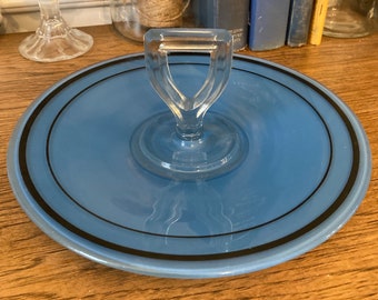 Art Deco Glass Handled Blue Serving Tray