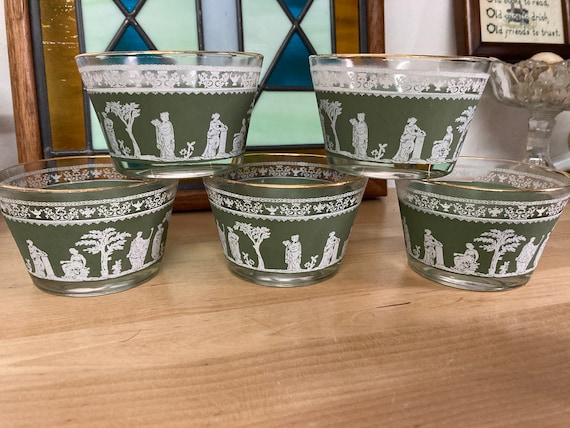 Jeanette Glass Wedgewood Hellenic Grecian Jasperware Green Glasses