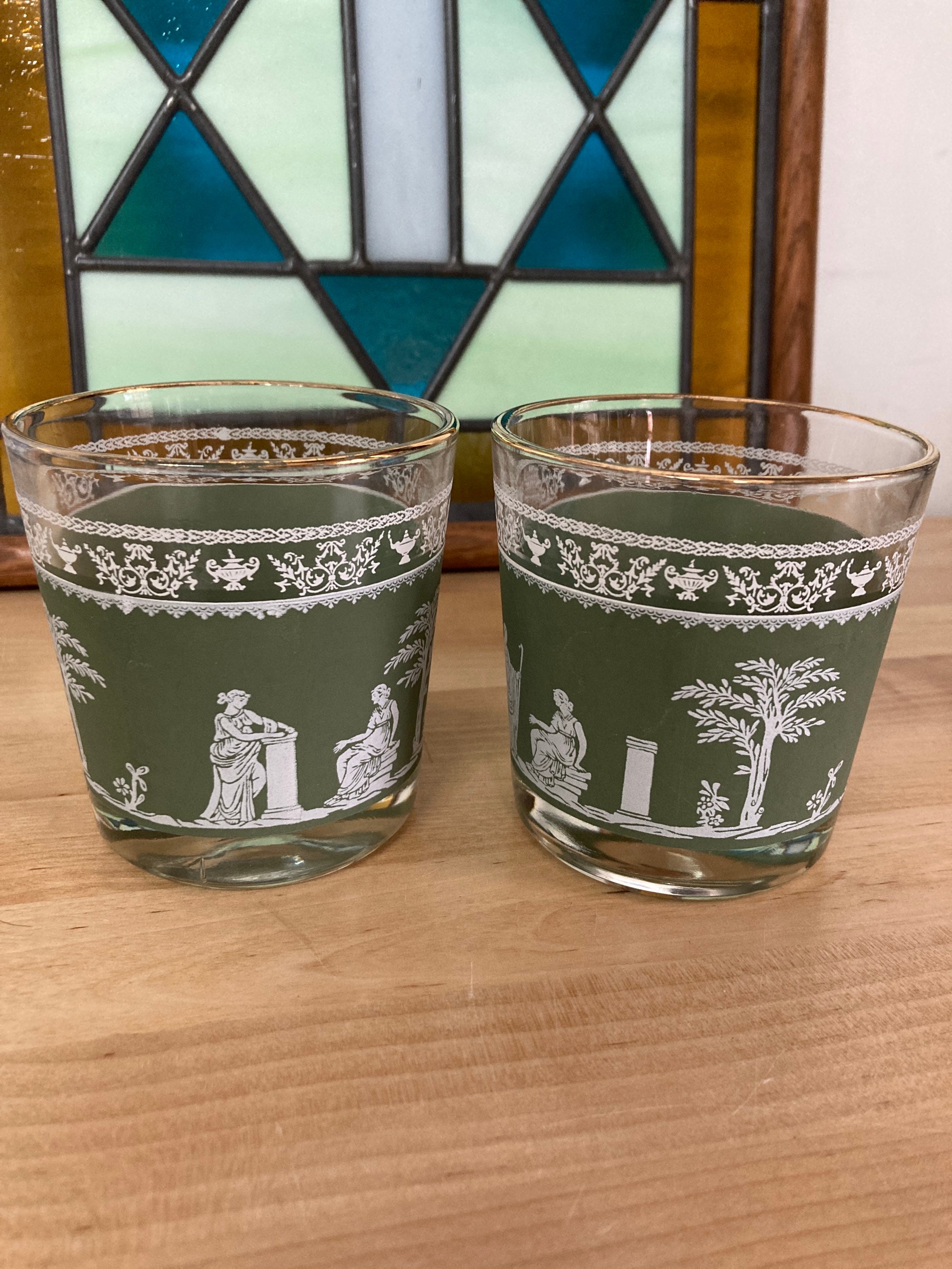 Jeanette Glass Wedgewood Hellenic Grecian Jasperware Green Glasses