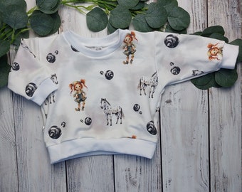 Oversize Sweater Pullover Größe 56-110 für Babys/Kinder, Genähtes Shirt langarm Handmade Kleidung, Geschenkidee, Mädchen, Pipi Langstrumpf