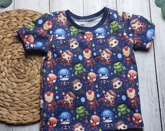 T-Shirt 56-116 für Babys/Kinder Genähtes Shirt, Handmade Kleidung mit Personalisierung,  Geschenk für Jungen/Mädchen, Sommer, Superhelden