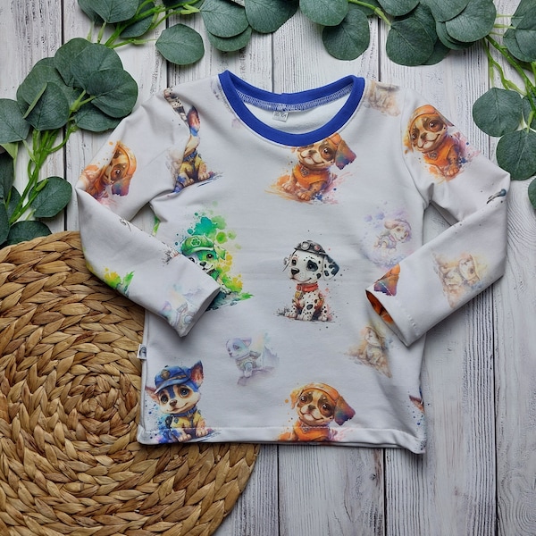 Langarmshirt/Pullover Größe 56-110 für Babys/Kinder Genähtes Longshirt, Handmade Kleidung, Geschenkidee zur Geburt/Taufe, Paw Patrol, Hunde