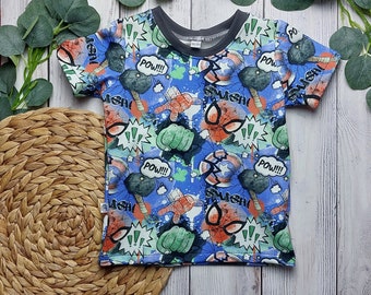 T-Shirt 56-116 für Babys/Kinder Genähtes Shirt, Handmade Kleidung mit Personalisierung,  Geschenk für Jungen/Mädchen, Sommer,Hulk, Spiderman