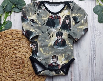 Langarm Body für Babys/Kinder, Genähte Handmade Kleidung, Personalisiert, Geschenkidee, Babybody, Harry Potter, Zauber, Jungs, Mädchen