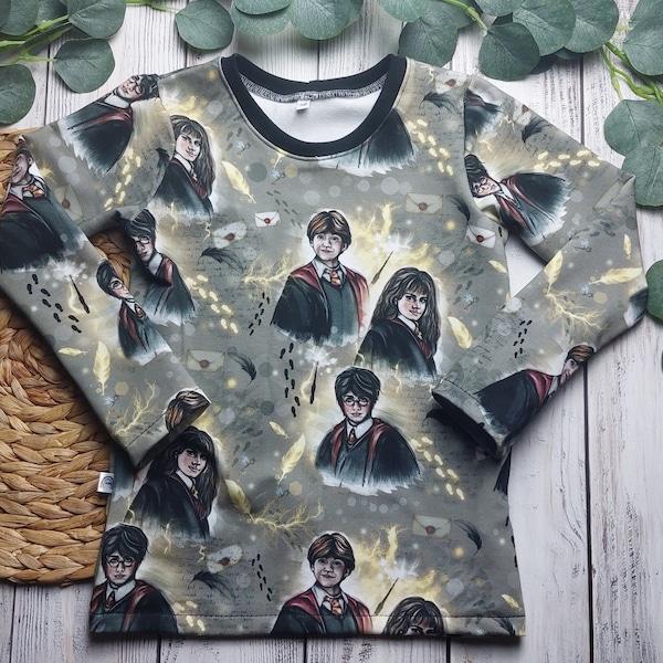 Langarmshirt/Pullover Größe 56-110 für Babys/Kinder Genähtes Longshirt, Handmade Kleidung, Geschenk Jungen/Mädchen, Harry Potter, Hogwarts