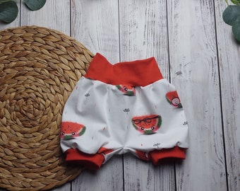 Sofortkauf 80/86 kurze Pumphose, Bummie für Kinder, Genähte Handmade Kleidung mit Personalisierung, Geschenk, Wassermelone, Früchte, Babys