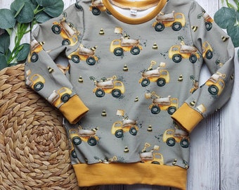 Sweater Pullover Größe 56-110 für Babys/Kinder, Genähtes Langarmshirt, Kleidung mit Personalisierung, Geschenkidee, Baustelle, Bagger, Autos