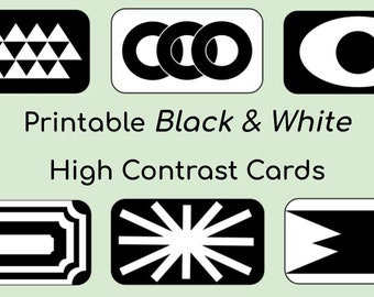 High Contrast Black & White Baby Cards, Printable Sensory Flashcards, 20 Geometric Shapes and Patterns for Newborn Babies - Digital Download