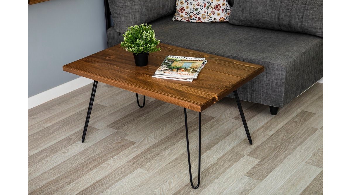 Rustic Wooden Coffee Table Solid Wood and Metal Leg Table Etsy