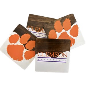 Handcrafted Wooden Coasters with Custom Design inspired by Clemson University - Set of 4
