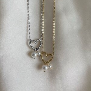 bysuzi - Stainless steel heart necklace / necklace with pendant / freshwater pearl necklace / Mother&#39;s Day gift / gift idea / silver and gold