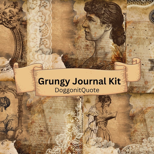 Kit de journal vintage grungy pour la journalisation indésirable ou le scrapbooking avec des pages complètes et des éphémères