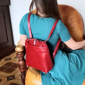 Red Mini Backpack Purse - Handmade In Italy - Real Leather Convertible Bag That Can Be A Handbag Or A Shoulder Bag