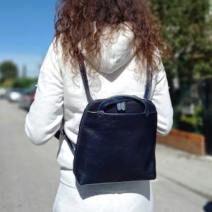 Leather Mini Backpack Purse. Shoulder Bag Handmade in Italy. Little Convertible Travel Backpack. Can Be A Handbag.
