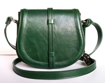 Leather Cross Body Bag Handmade in Italy. Saddle Bag Purse for Women
