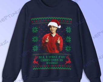 Suéter feo de Kpop: Sudadera navideña de Yoongi - Camiseta con gráfico retro de boyband