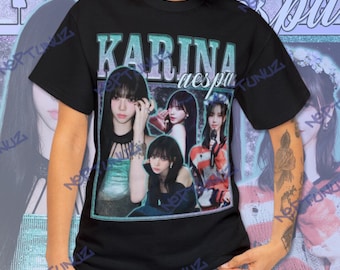 aespa カリナ　ビンテージ風ブラックTシャツ aespa karina カリナ Tシャツ rap ブラック vintageの通販 by