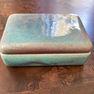 Blue and pink ceramic trinket box