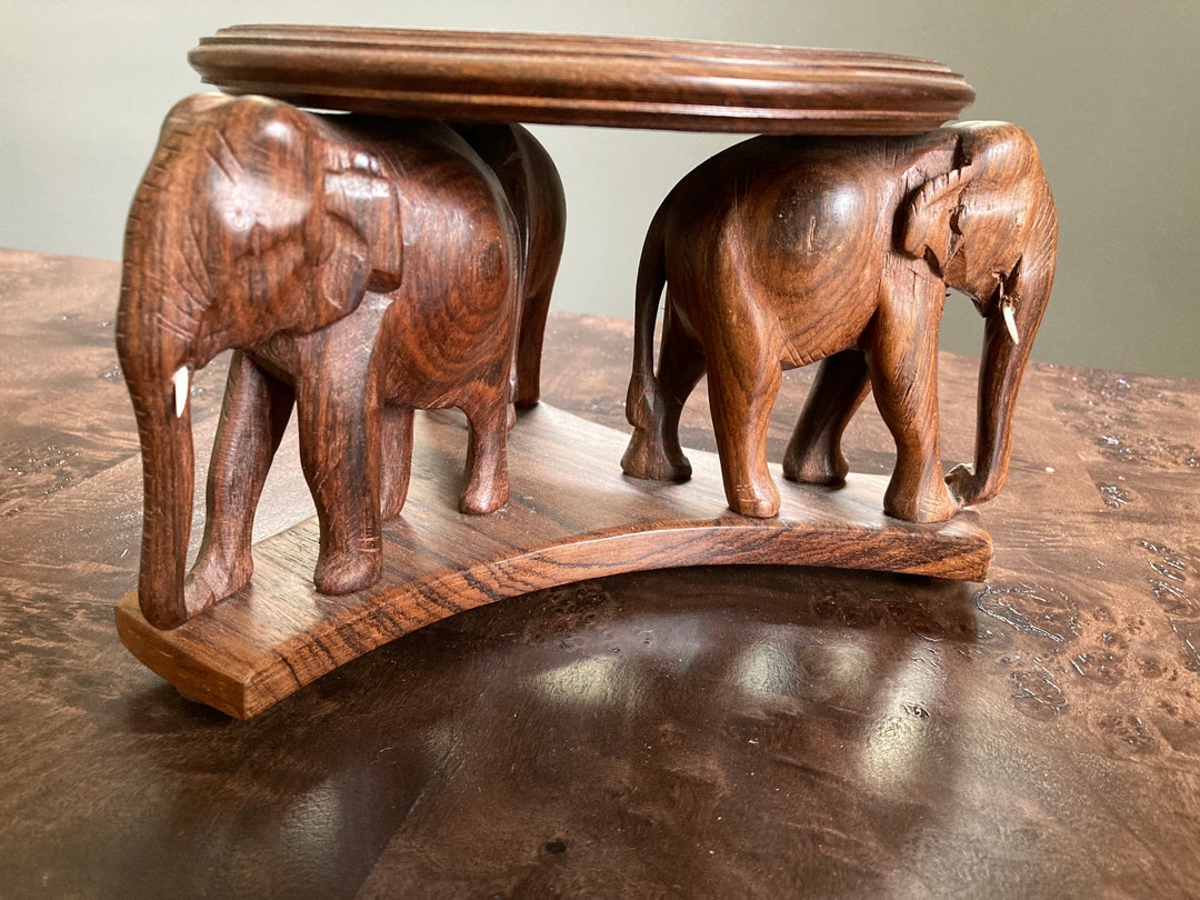 Carved Wood Elephant Tabletop Riser - Etsy