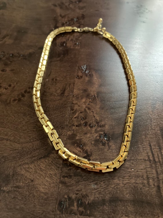 Gold tone square link necklace