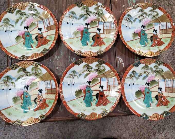 Vintage Japanese Saucers Featuring Geishas Set of 6 Japanese Etsy