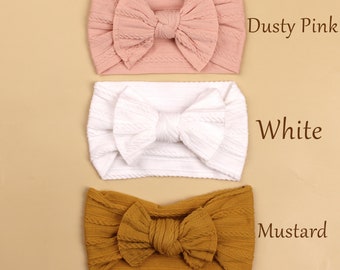 Newborn Baby Toddler Bow Headband - Cable Knit- Topknot