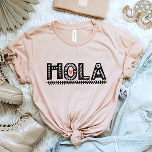 Folk Hola Shirt,Hispanic Heritage Shirt Hispanic Celebration Shirt Hispanic Shirt Spanish Shirt Latina Shirts Mexican Gift Teacher Shirt