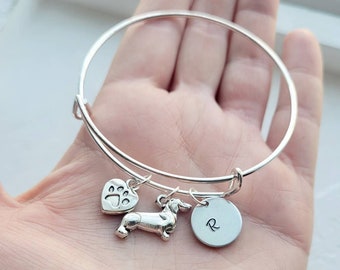Dachshund Bangle Bracelet- Personalized Dog Bracelet, Dachshund Gift-Weiner Dog Bracelet-Dachshund Jewelry-Weiner Dog lover gift