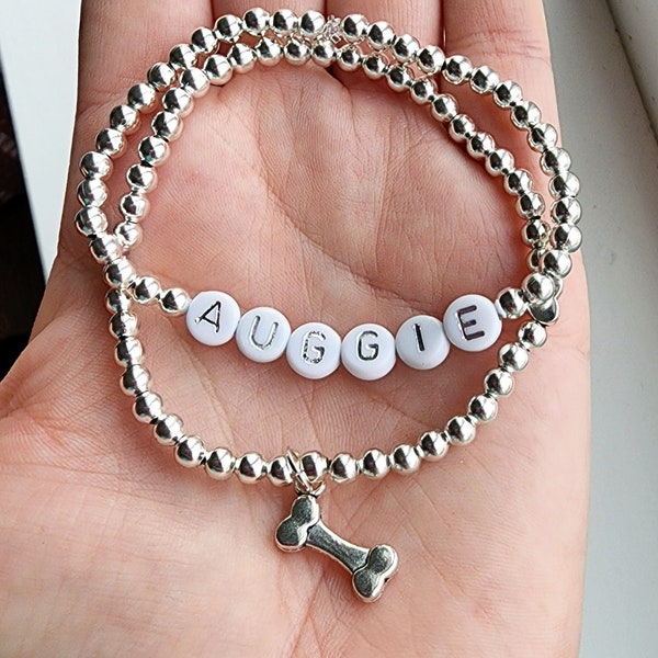 Pet Name Bracelet-Dog Mom Bracelet-Personalized Dog Bracelet-Paw Print Bracelet-Pet Memorial Bracelet-Pet Loss Jewelry