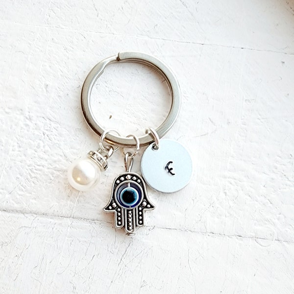 Evil Eye Keychain-Hamsa Hand Keychain-Protection Keychain-Personalized Evil Eye Keyring-Hamsa Jewelry-Evil Eye Gift