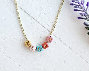 Personalized Name Necklace-Beaded Name Necklace for Girls-Custom Name Necklace-Rainbow Bead Necklace-Cute Summer Necklace-Gift for Girls