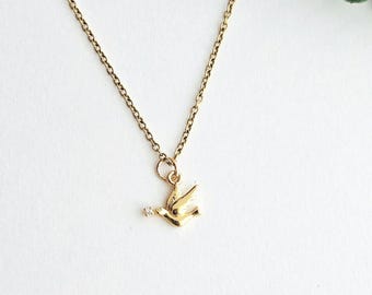 Gold Dove Necklace-Swallow Necklace-Bird Necklace for Women-14k Gold Plated Necklace