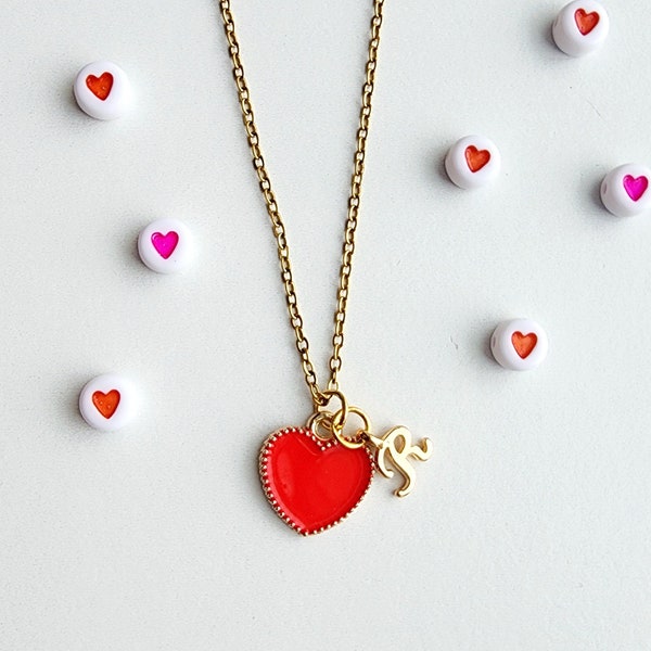 Valentines Day Heart Necklace-Heart Pendant Necklace-Valentine's Day Gift-Necklace for Valentine-Personalized Initial Necklace-Gift for her