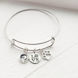 Pet Bracelet-Custom Dog Bracelet-Dog Paw Bangle Bracelet-Dog Mom Bracelet-Pet Loss Gift-New Pet Gift-Dog Loss Gift-Dog Charm Bracelet