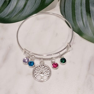 Family Tree Birthstone Bracelet, Bangle Bracelet for Mom, Family Tree Bracelet, Mother's Day Gift, Family Tree gift, Birthstone bangle