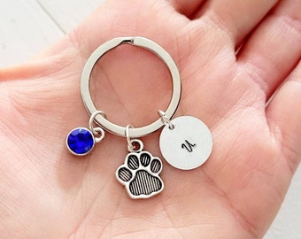 Paw Print Keychain- Personalized Dog Initial Keychain- In memory of Dog Keychain-Pet lover Keychain-Dog Mom Keychain