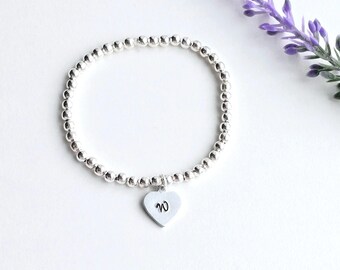 Initial Bracelet-Personalized Bracelet for Women-Heart Letter Initial-Gift for Mom-Beaded Bracelet