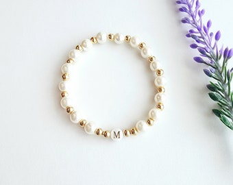 Initial Bracelet-Pearl Bead Bracelet-Gift for Women-Personalized Jewelry-Custom Letter Bracelet