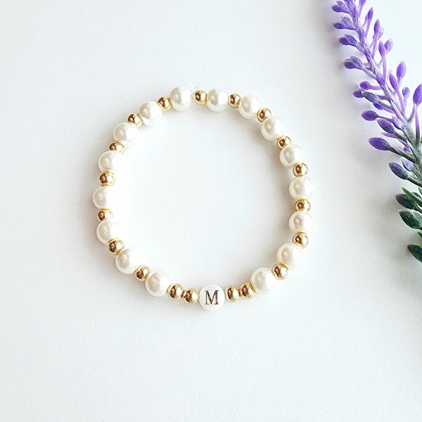 Initial Bracelet-Pearl Bead Bracelet-Gift for Women-Personalized Jewelry-Custom Letter Bracelet