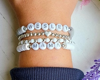 Personalized Name Bracelet-Gift For Mom-Mama Bracelet-Clay Bead Bracelet-Bracelet for Mom-Mother's Day Gift-Personalized Jewelry for Women