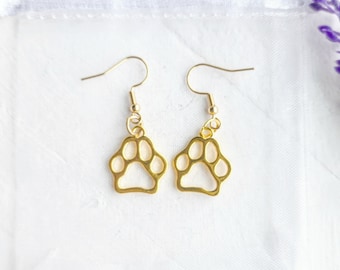 Paw Print Earrings-Dog Paw Dangle Earrings-Earrings for Dog Mom-Earrings for Pet Lover-Gold Paw Earrings